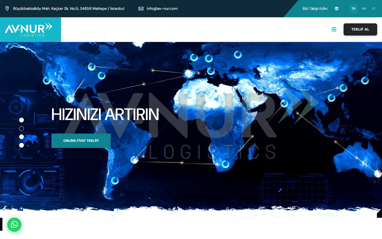 Página de inicio del sitio web de Av-Nur Lojistik