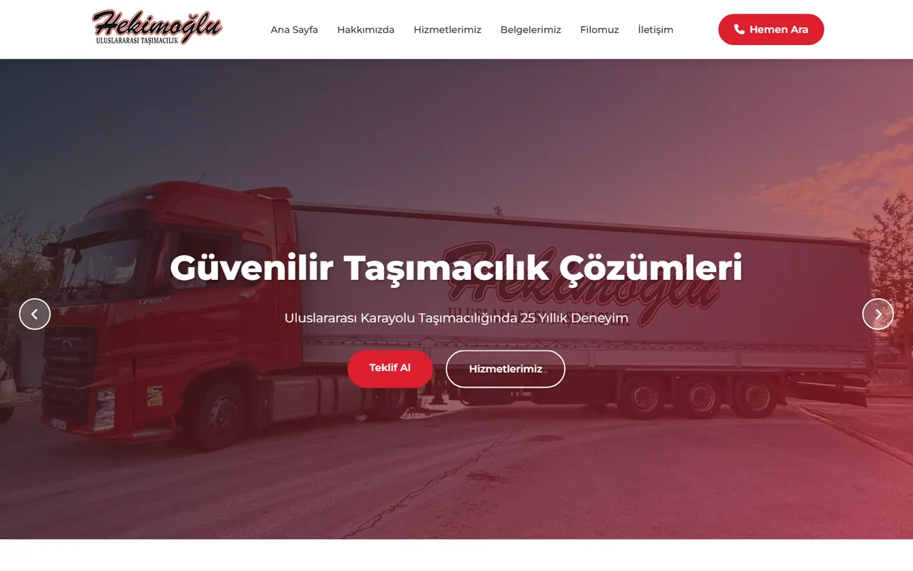 Página de inicio del sitio web de Hekimoğlu Lojistik