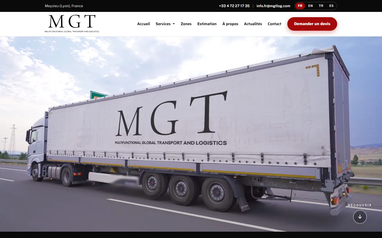 الصفحة الرئيسية لموقع MGT France