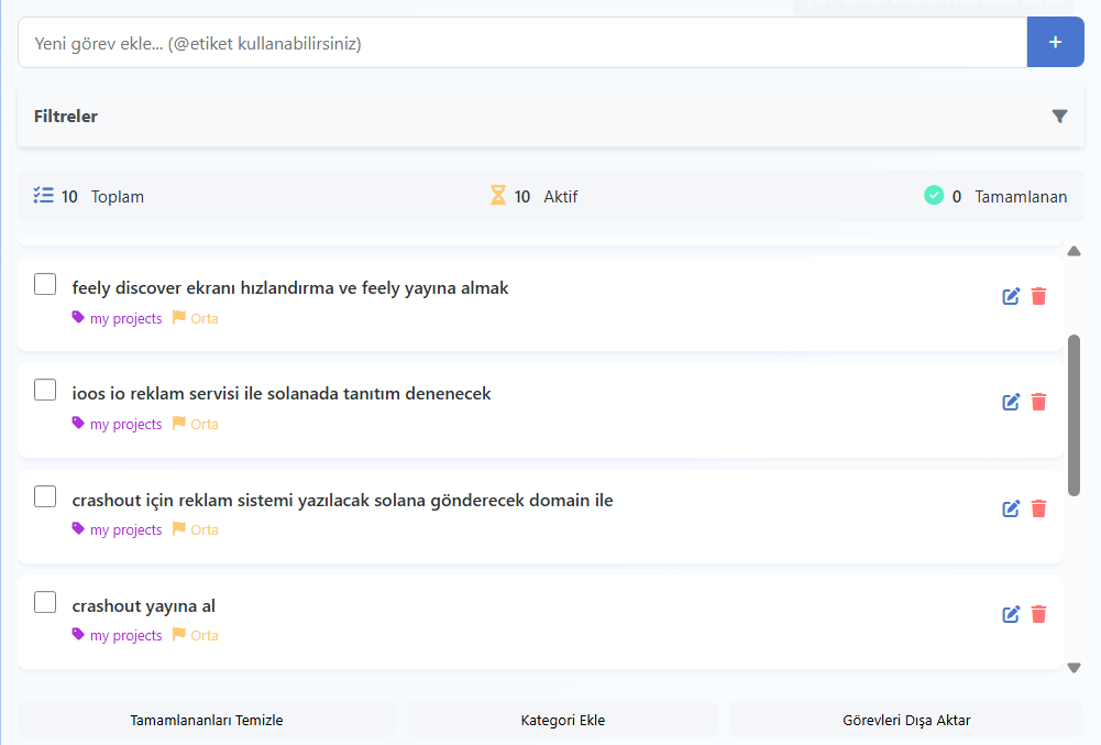 TODOB - Gelişmiş görev yönetimi uygulaması kullanıcı paneli
